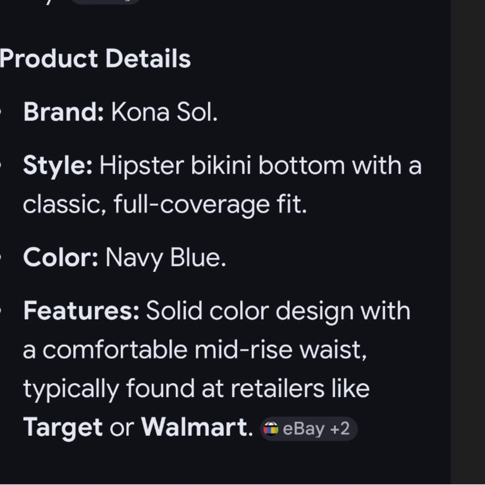 Kona Sol Dark Solid Navy Blue High Coverage Hipster Minimalst Bikini Bottom ONLY - Picture 4 of 17